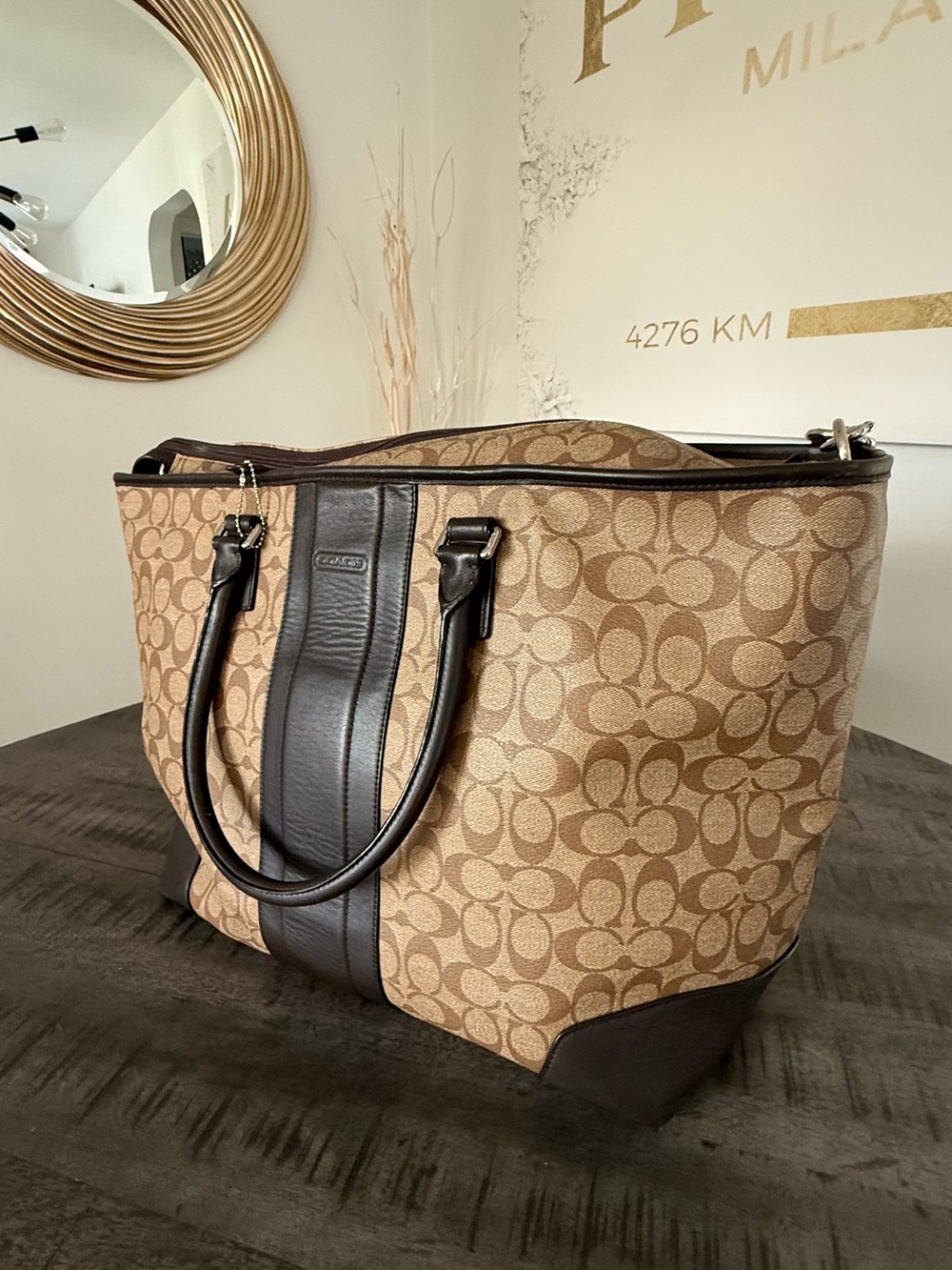 Coach Brown Signature Canvas Duffel with Dark Brown Leather Trim - Picture 5 of 9